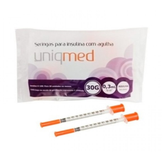 Seringa para Insulina Uniqmed 0,3mL (30UI) Agulha 8x0,3mm 30G - Pacote com 10 seringas